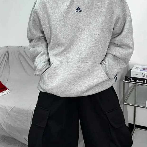 아디다스 트레포일 그레이 오버핏 후드티 L