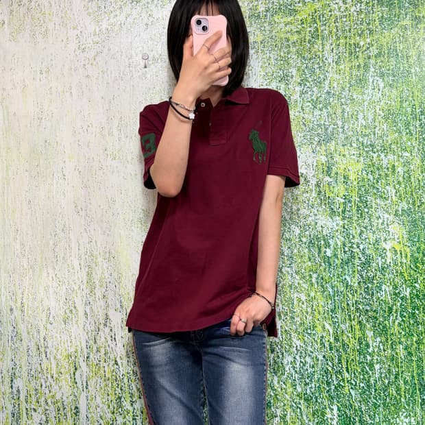 폴로 빅포니 치프키프 와인 버건디 반팔 카라 티셔츠 M