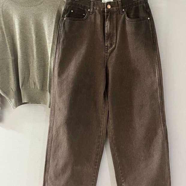 브라운빈티지워싱와이드데님(M)