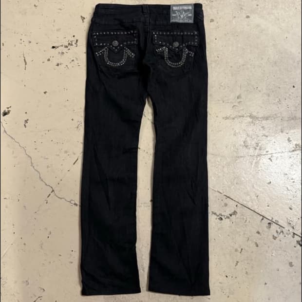 트루릴리젼 스터드 블랙 데님 팬츠