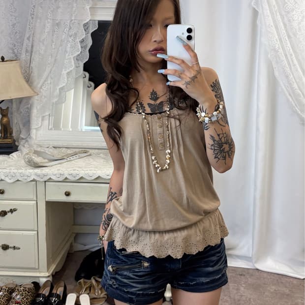 beige frill sleeveless