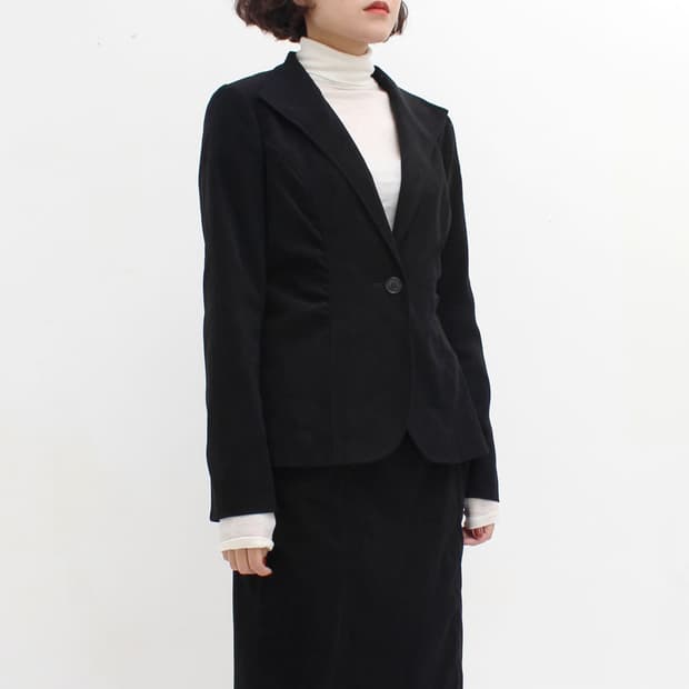 일본 빈티지 셔링 블랙 정장 자켓 스커트 셋업 세트