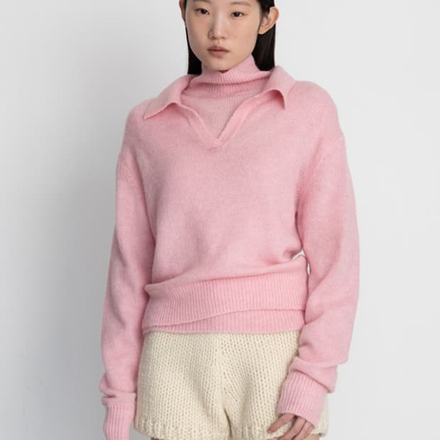 Le17 le917 MOHAIR BLEND COLLAR PULLOVER