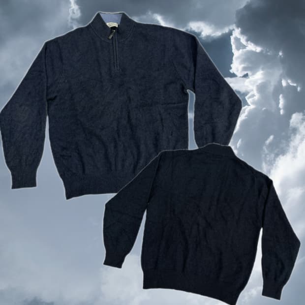 캐시미어100% Pure White Cashmere 네이비 반집업 니트