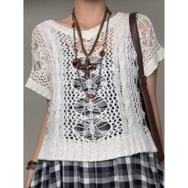 빈티지 화이트 크로셰 니트