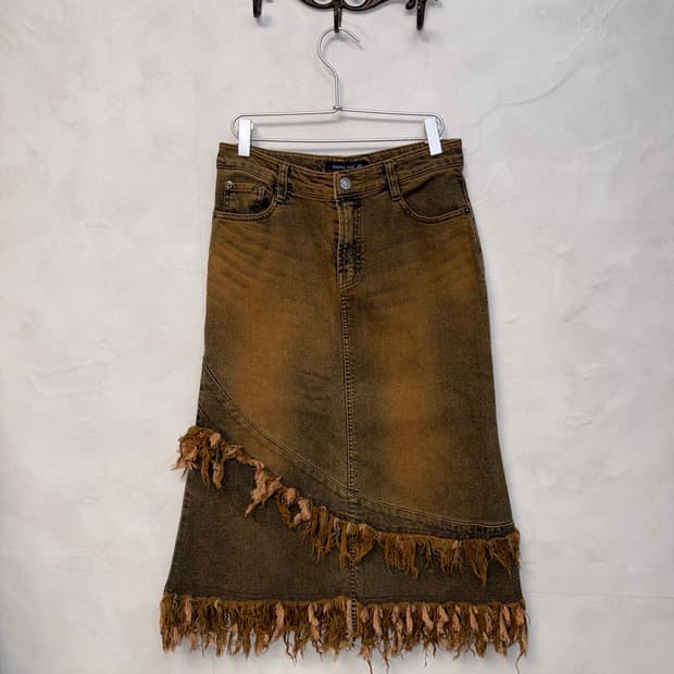 Washing brown denim grunge destroyed sk