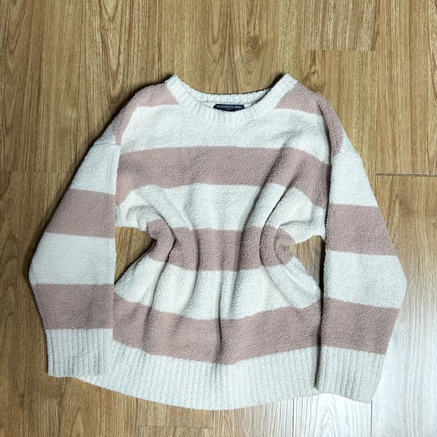 빈티지 핑크 스트라이프 니트 티셔츠 히메갸루 로걀 라떼 히메카지 헤이세이