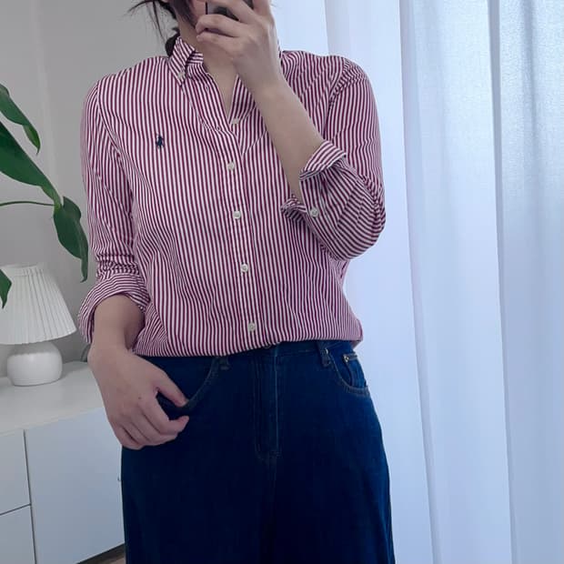 폴로 레드 / 네이비포니 스트라이프 셔츠 [ M(10-12) ]
