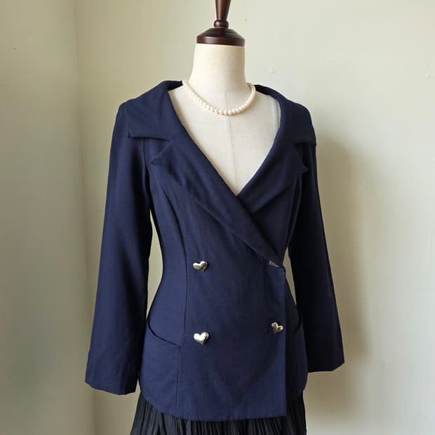 네이비 하트 단추 더블 브레스트 자켓