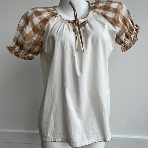 PINK HOUSE 브라운 체리 체크 블라우스