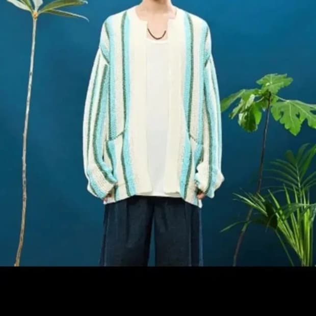 타임옴므 스트라이프 크로쉐 가디건