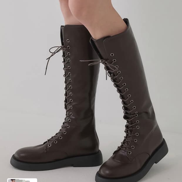 솔트앤초콜릿 레이스업 플랫 워커 롱부츠 진밤 245