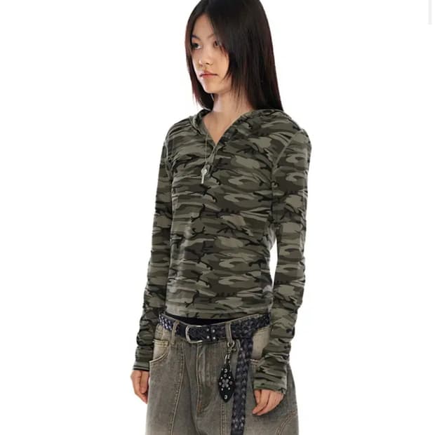 (아캄) Military Button Hoodie (Khaki) 1사이즈