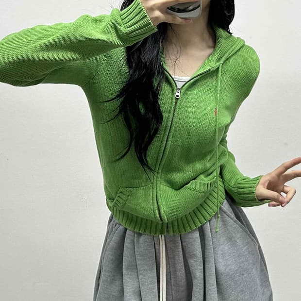 폴로 랄프로렌 핀터깔 코튼 니트 러블리힙 걸즈 후드집업 희귀져지(M)