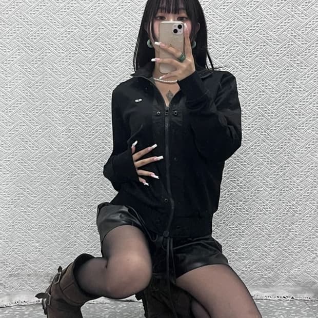 55DSL스트릿 락시크 올블랙 슬림핏 져지 집업 100 C13791