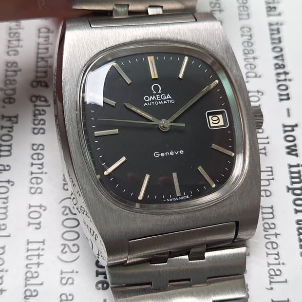 레어] 빈티지 오메가 제네브 테레비 점보 매트블랙 싱글데이트 브레이슬릿 