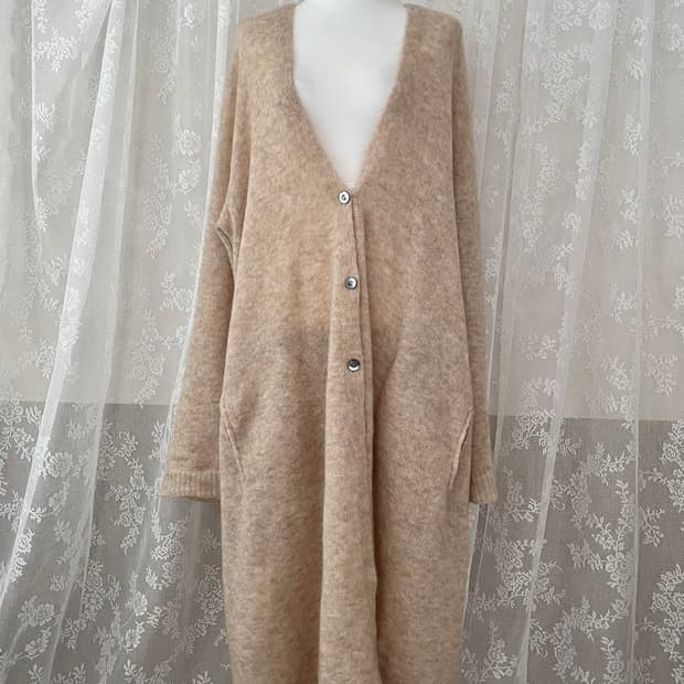 M) 스테파넬 STEFANEL 모헤어 롱 가디건 베이지