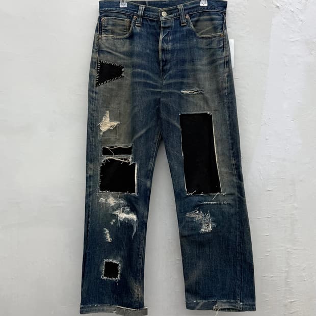 슈가케인 리빌드 패치워크 인디고 데님 팬츠