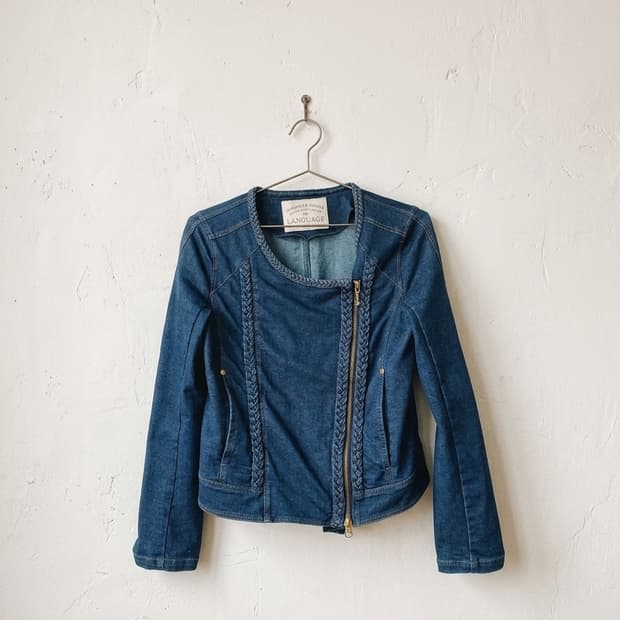 땋임 디테일 데님 라이더 자켓