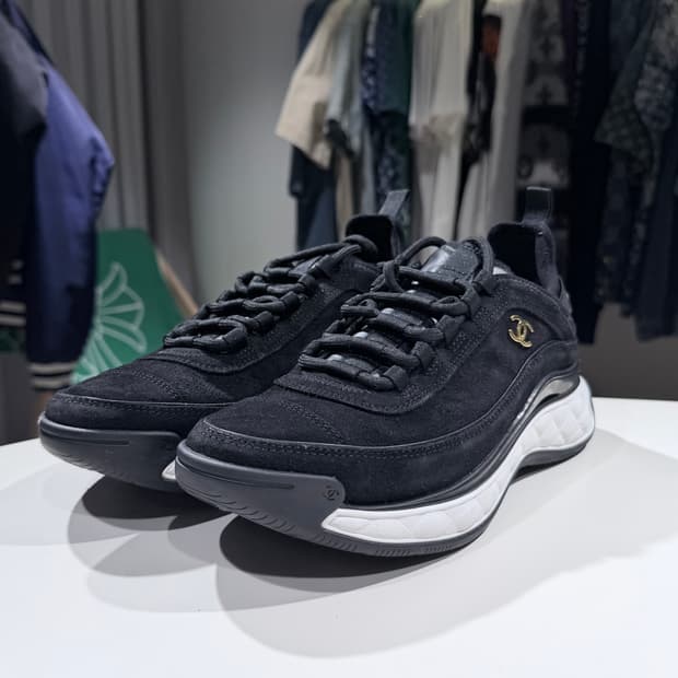 (A/40) / 샤넬 믹스드 파이버 패브릭 스웨이드 스니커즈 블랙