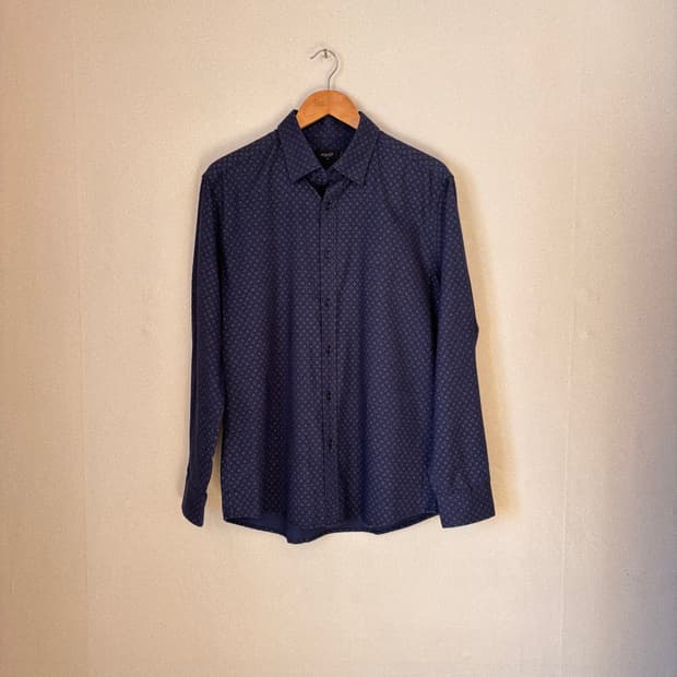 갤럭시 105 다크네이비 캐주얼 헤링본 셔츠 플라워 패턴