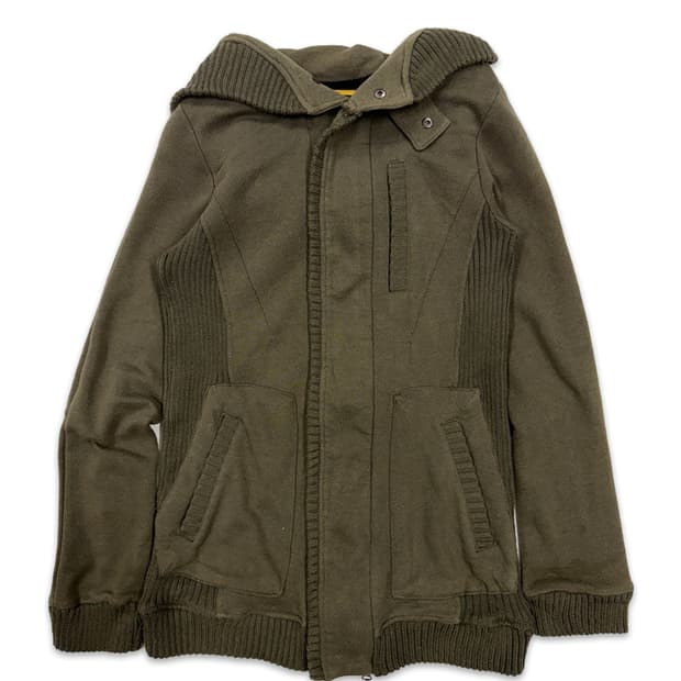 빈티지 Von Dutch 카키 니트 후드 집업