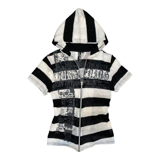 단가라 유니온잭 해골 프린팅 반팔니트후드집업 펑크y2k갸루