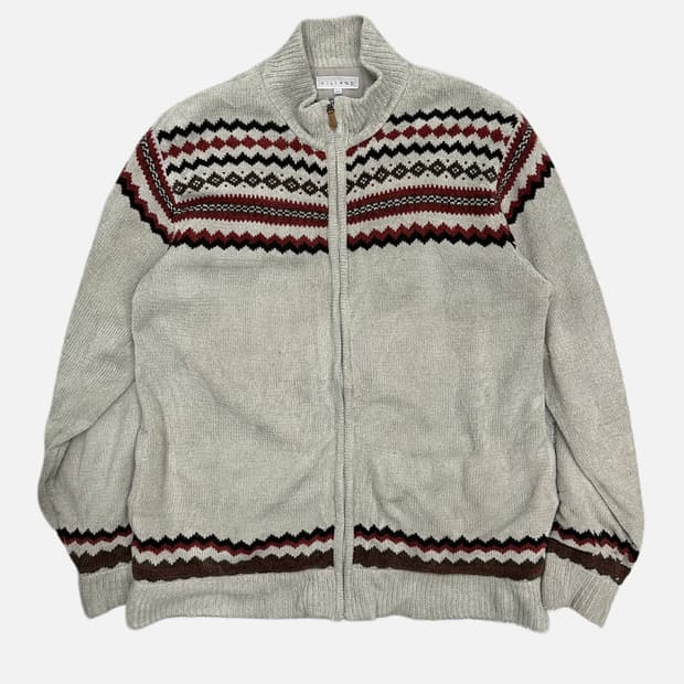 pattern brushed knit zip-up