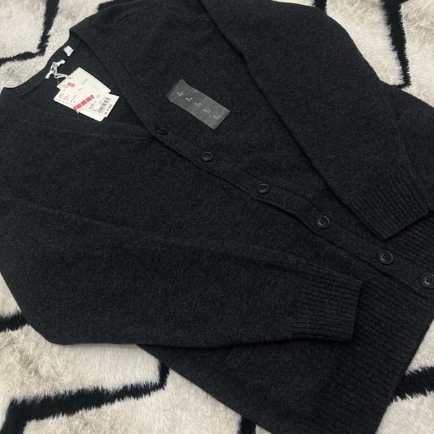 [L]유니클로 램스울 V넥 가디건/다크그레이