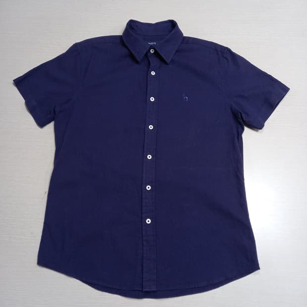 L100 HAZZYS 린넨45% 반팔셔츠 네이비 L-652