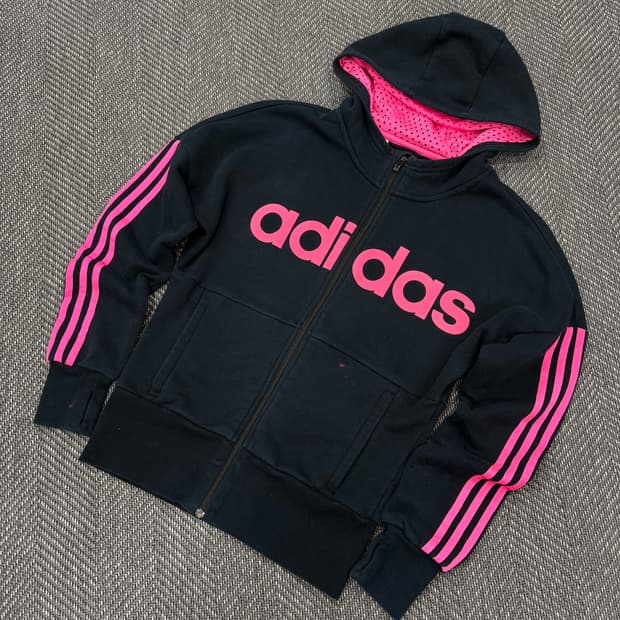 아디다스 레터링 후드집업 블랙핑크