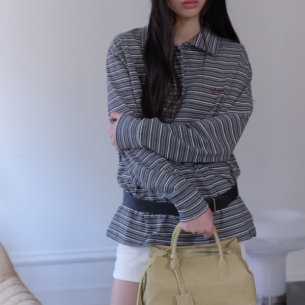 cerni 스트라이프 카라티셔츠