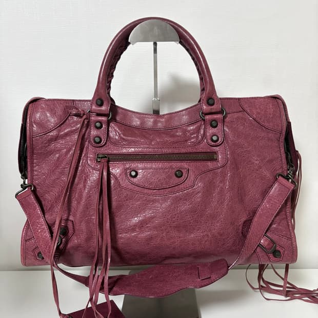 발렌시아가 시티 모터백 미디움 버건디