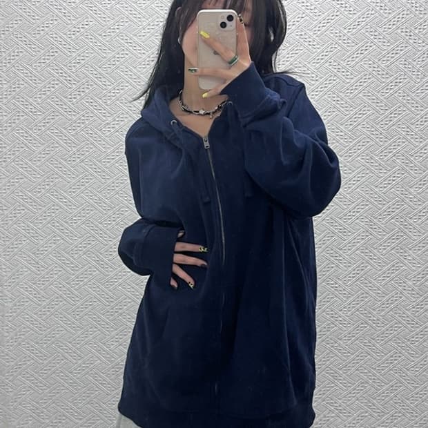 갭 올드스쿨 빈티지 오버핏 약기모 후드 집업 XL C07492