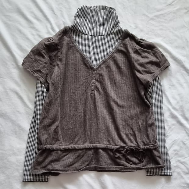 빈티지 모리걸 하구미 레이어드 브라운 티셔츠