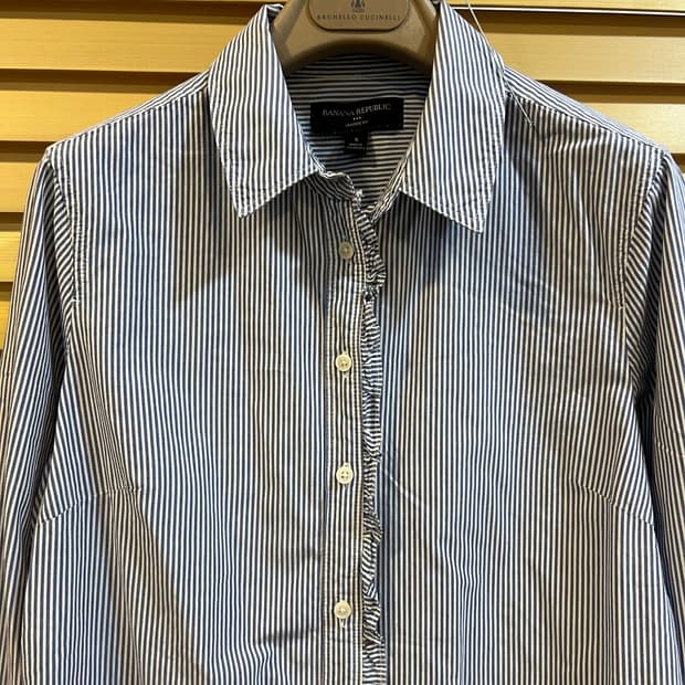 바나나리퍼블릭 여성 네이비 스트라이프 프릴배색블라우스 셔츠블라우스