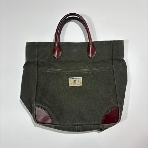 일본 빈티지 카키 캔버스 토트백