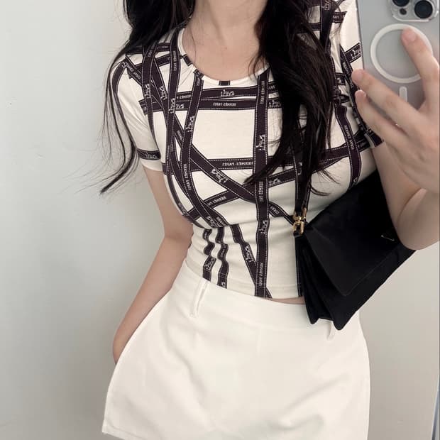 에르메스 볼두크 로고 크롭 반팔 티셔츠