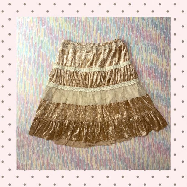 카멜 벨벳 레이스 스커트