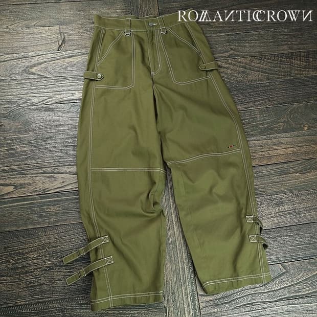 [로맨틱크라운] 벌룬핏 스티치 스트랩 팬츠 올리브 카키 M20130