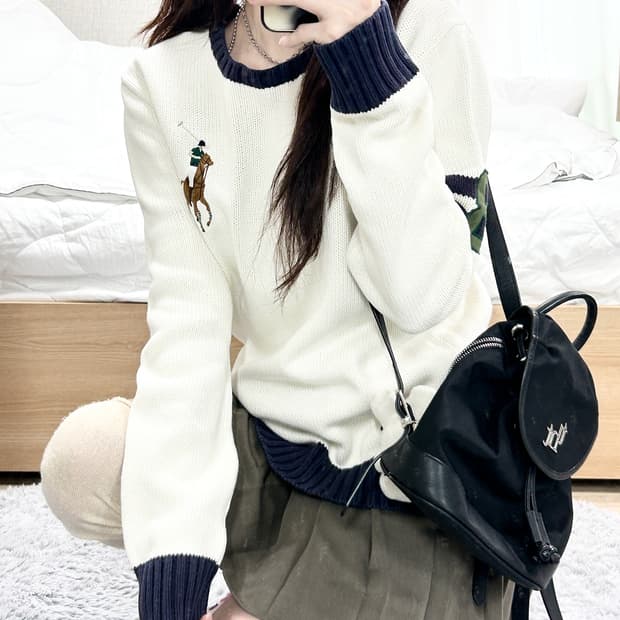 폴로 빅포니 크림 니트