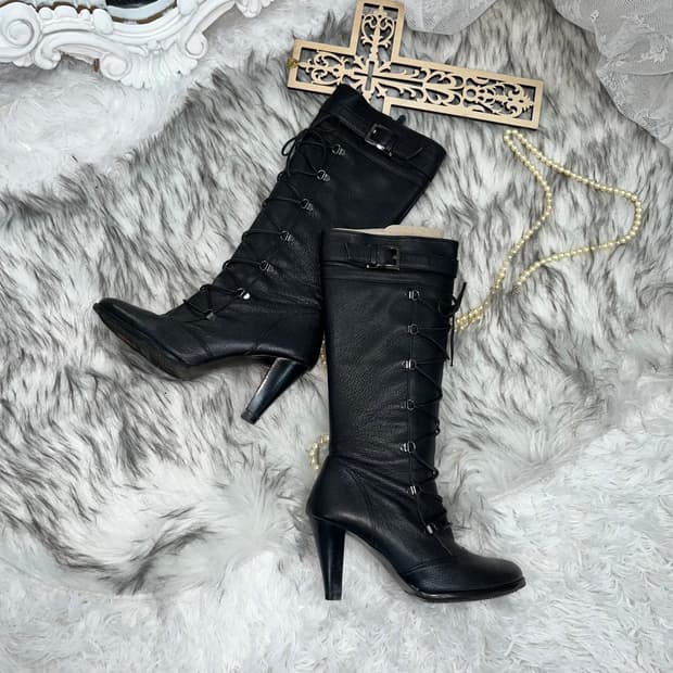 빈티지 레이스업 부츠힐