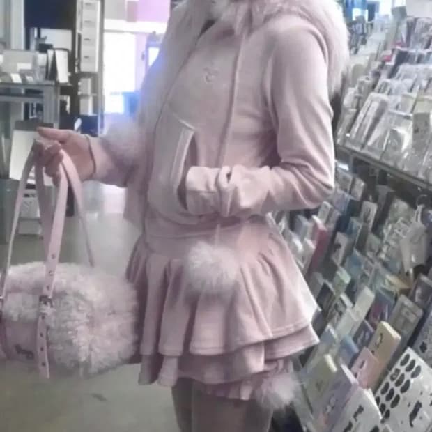 아이당클럽 벨벳 폼폼 핑크 치마셋업+바지(핑크) 갸루 히메갸루