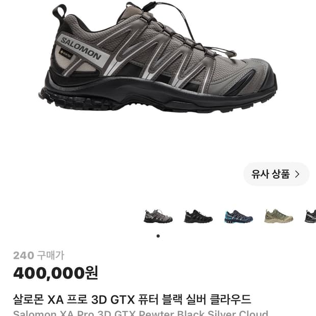 살로몬 XA 프로 3D GTX 퓨터 블랙 실버 클라우드 245