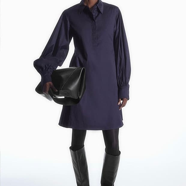 COS GATHERED-SLEEVE MINI SHIRT DRESS