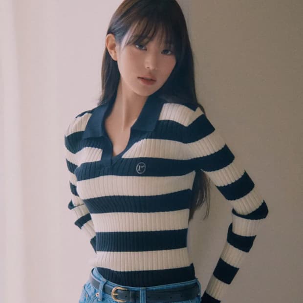 로라로라 COLLAR BOARDER KNIT BLACK