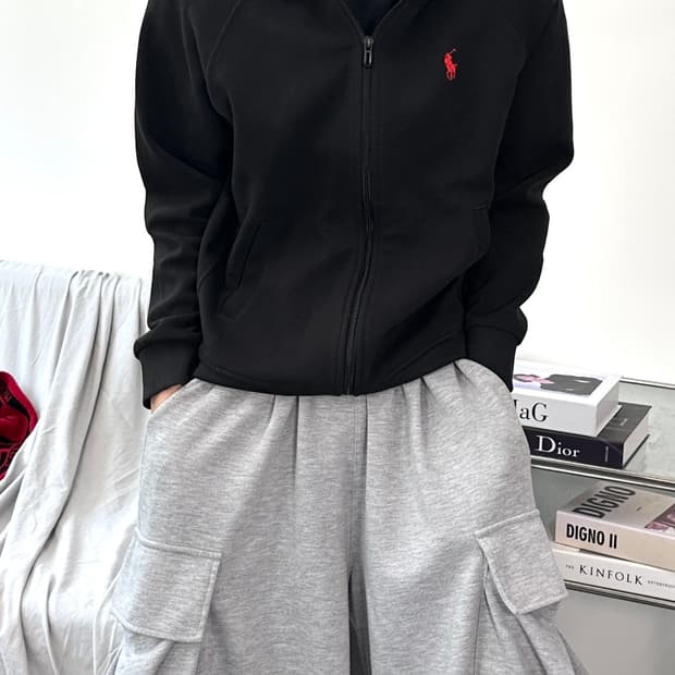 폴로 랄프로렌 니트 블랙 후드집업 M