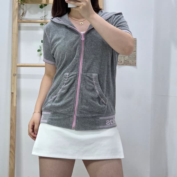 [프립]L/00s 아디다스 Y2K 타올지 핑크라인 반팔 후드집업