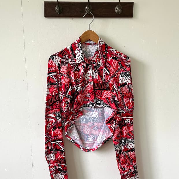 19ss 발렌시아가 울 오버 로고 프린트 셔츠