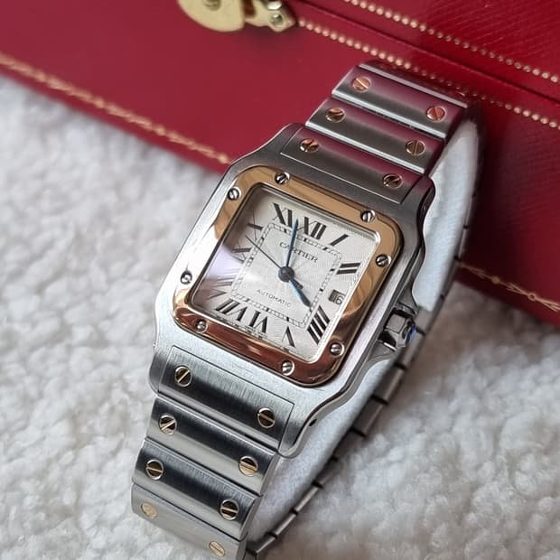 까르띠에 산토스 갈베 18K 콤비 L 기요셰다이얼 오토메틱 시계 04년